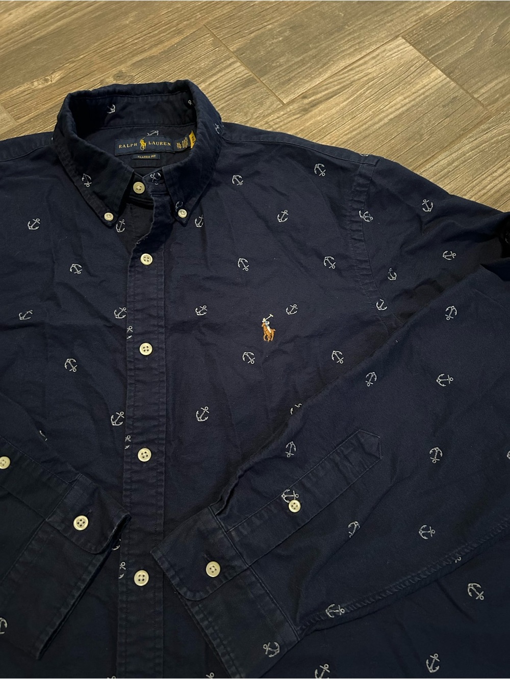 Ralph Lauren Navy Button-Down Shirt with White Anchor Print - Picture 4 of 5